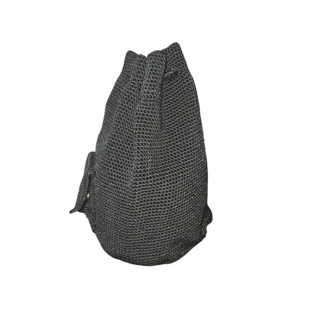 The Sak Black Crochet Front Pocket Drawstring‎ Bucket Bag Backpack 12